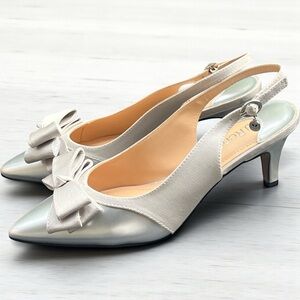 J. Renee Elegant Silver Slingback Heels with Bow